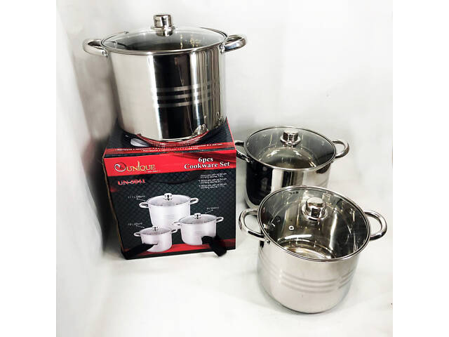 Набір великих каструль Unique UN-5041 з нержавіючої сталі 5-ти шаровим дном з кришками - Фото 10