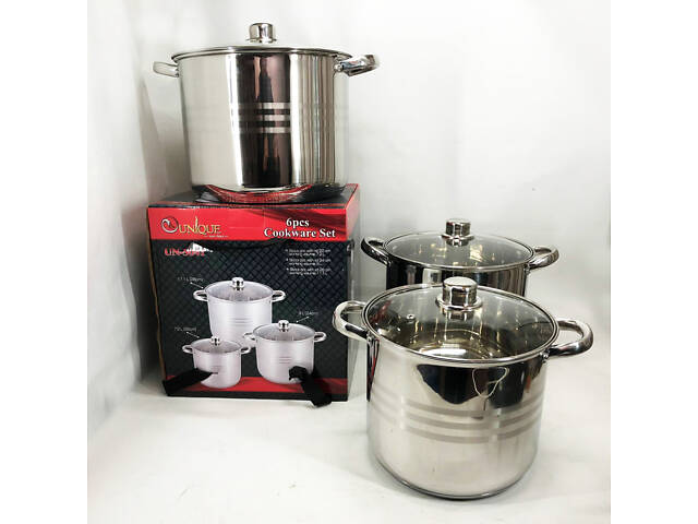 Набір великих каструль Unique UN-5041 з нержавіючої сталі 5-ти шаровим дном з кришками - Фото 11