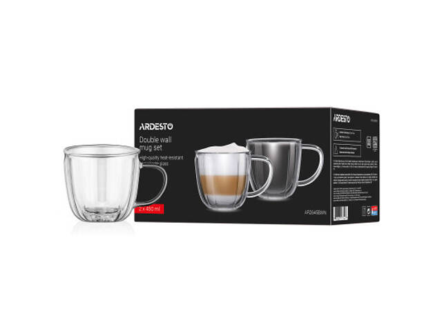 Набор чашек Ardesto 450мл, 2шт, боросилікатне скло, прозорий (AR2645BWN) - Фото 4