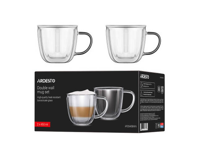 Набор чашек Ardesto 450мл, 2шт, боросилікатне скло, прозорий (AR2645BWN) - Фото 5