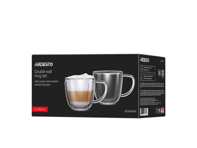 Набор чашек Ardesto 450мл, 2шт, боросилікатне скло, прозорий (AR2645BWN) - Фото 6