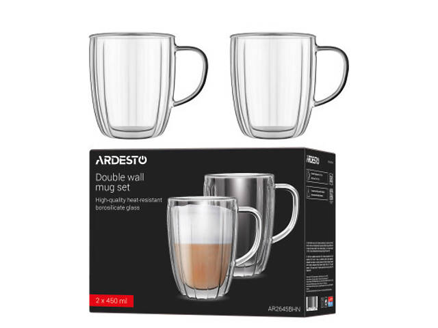 Набор чашек Ardesto 450мл, 2шт, боросилікатне скло, прозорий (AR2645BHN) - Фото 4