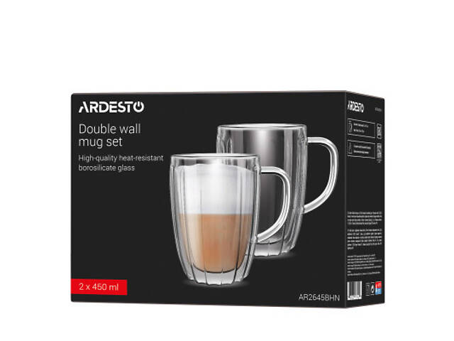Набор чашек Ardesto 450мл, 2шт, боросилікатне скло, прозорий (AR2645BHN) - Фото 6