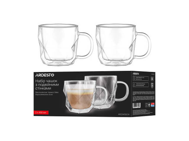 Набор чашек Ardesto BCH 450 мл 2 шт прозорий (AR2645BCH) - Фото 5