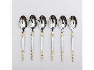 Набор чайных ложек 6 штук ложки для чая из нержавеющей стали 15 см Серебро с золотом