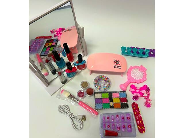 Набор детской косметики с зеркалом и LED-лампа (769-4) 21 элемент, косметика - Фото 3