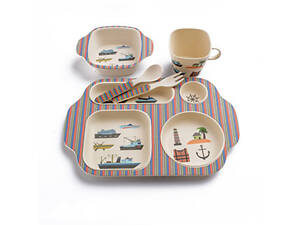 Набір дитячого посуду з бамбукового волокна з сюжетом, 5 шт, Морський сюжет