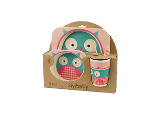 Набір дитячого посуду з бамбукового волокна зі звірятками, 5 шт, сова