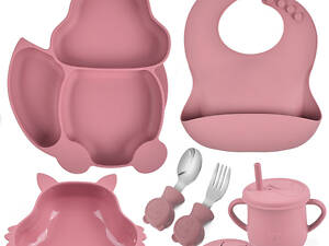 Набор детской посуды на присоске 2Life Белка Y19 из 7 предметов Розовый (v-11326)