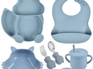 Набор детской посуды на присоске 2Life Белка Y21 из 7 предметов Голубой (v-11328)