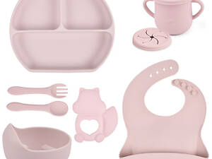 Набор детской посуды на присоске 2Life Y26 из 7 предметов Розовый (v-11347)