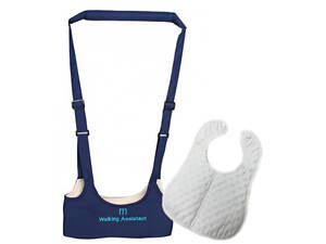Набор детские вожжи-ходунки Walking Assistant Moby Baby Синий и Слюнявчик на кнопке Белый (vol-1055)