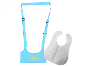 Набор детские вожжи-ходунки Walking Assistant Moby Baby Голубой и Слюнявчик на кнопке Белый (vol-1056)