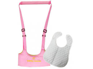 Набор детские вожжи-ходунки Walking Assistant Moby Baby Розовый и Слюнявчик на кнопке (vol-1054)