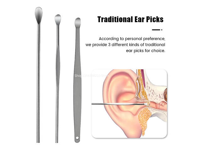 Набір для чищення вух і видалення вушної сірки із 6 інструментів. - Фото 3