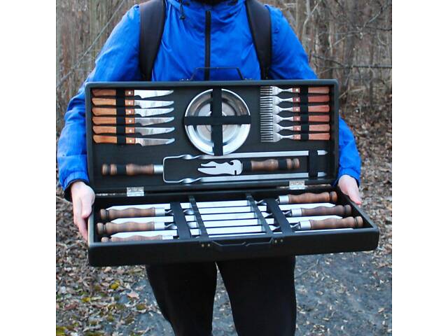 Набір для гриля та барбекю 'Базовий' у дерев'яному кейсі з гравіюванням. - Фото 3