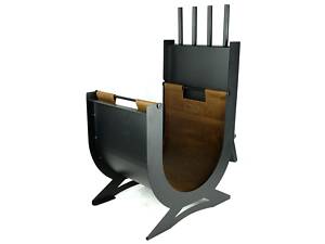 Набор для камина с дровницей и сумкой для дров из натуральной кожи Ferrum Перун 4 инструмента Черный (883)