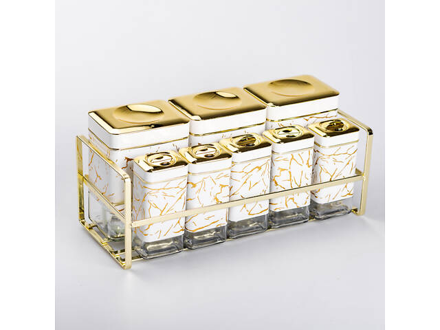 Набір для приправ та спецій на підставці 8 штук з кришками Білий - Фото 1