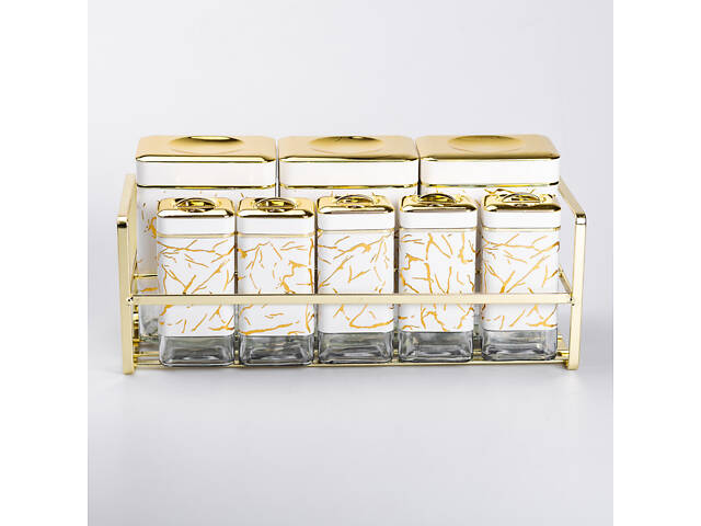 Набір для приправ та спецій на підставці 8 штук з кришками Білий - Фото 2