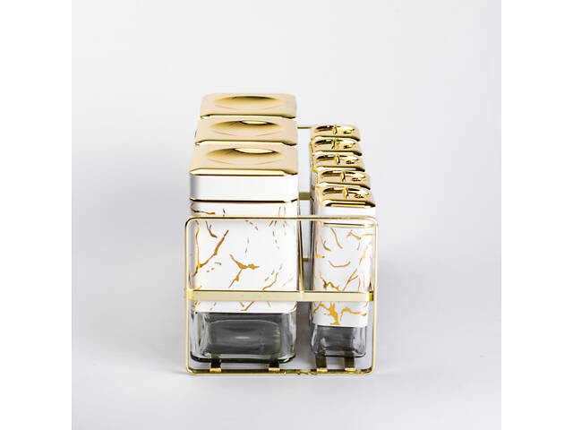 Набір для приправ та спецій на підставці 8 штук з кришками Білий - Фото 3