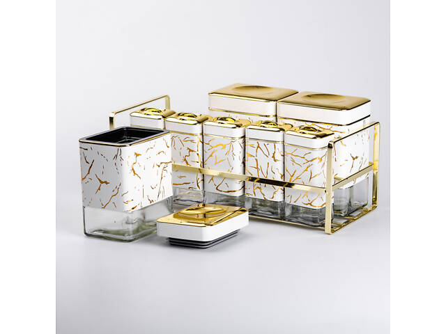 Набір для приправ та спецій на підставці 8 штук з кришками Білий - Фото 4