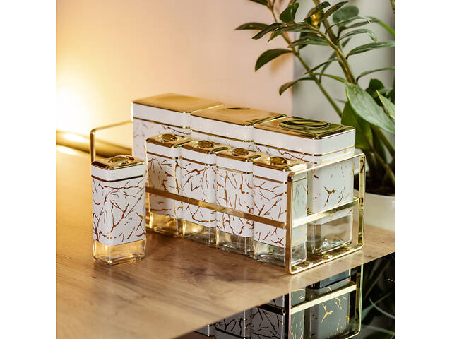 Набір для приправ та спецій на підставці 8 штук з кришками Білий - Фото 5