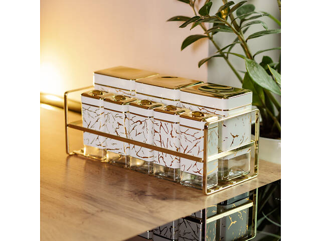 Набір для приправ та спецій на підставці 8 штук з кришками Білий - Фото 6