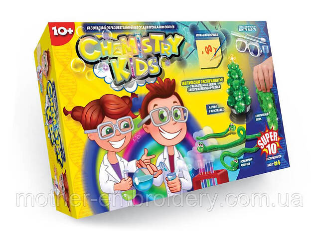 Набор для проведения опытов по химии в коробке 8x22x34 см Chemistry kids Danko Toys на украинском языке CHK-4 - Фото 1