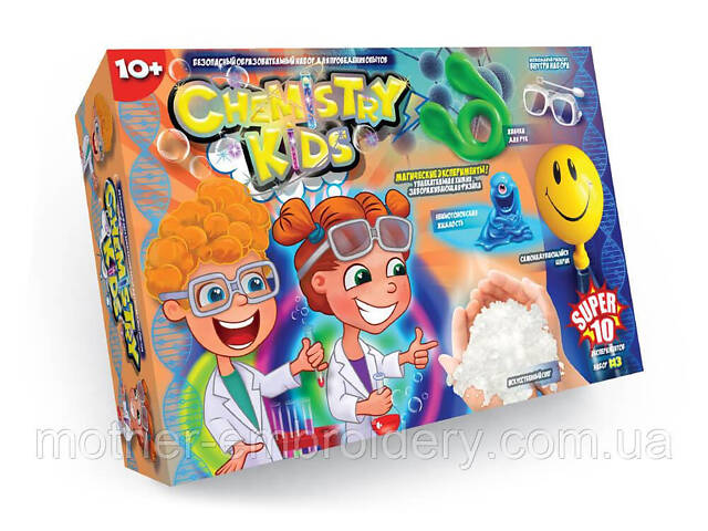 Набор для проведения опытов по химии в коробке 8x22x34 см Chemistry kids Danko Toys на украинском языке CHK-3