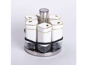 Набор для специй 6 емкостей карусель для приправ на подставке Белый