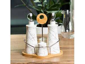 Набор для специй на деревянной подставке 4 предмета бутылочки для масла и уксуса