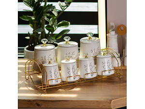 Набор для специй на подставке 7 шт баночки по 250 и 550 мл керамические