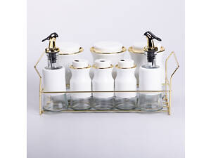Набор для специй на подставке с бутылками для масла и уксуса 8 предметов Белый