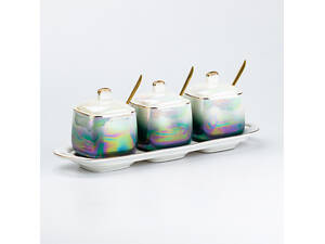 Набор для специй на подставке с ложками 3 шт керамические баночки для специй • набор для приправ 300 мл