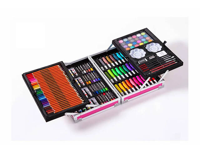 Набор для творчества и рисования в кейсе 145 предметов розовый LEWEIHUAN №1973 - Фото 1