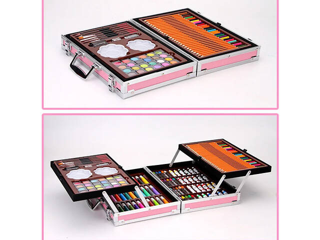 Набор для творчества и рисования в кейсе 145 предметов розовый LEWEIHUAN №1973 - Фото 2