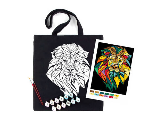 Набір для творчості Rosa екосумка-розфарбування, чорна, Неоновий лев 38х42см (4823098539759) - Фото 1