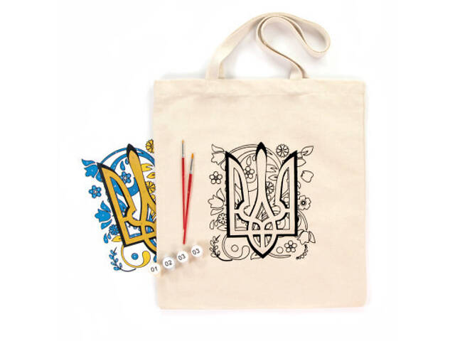 Набір для творчості Rosa Екосумка-розфарбовка Тризуб 38х42см (4823098537847) - Фото 1