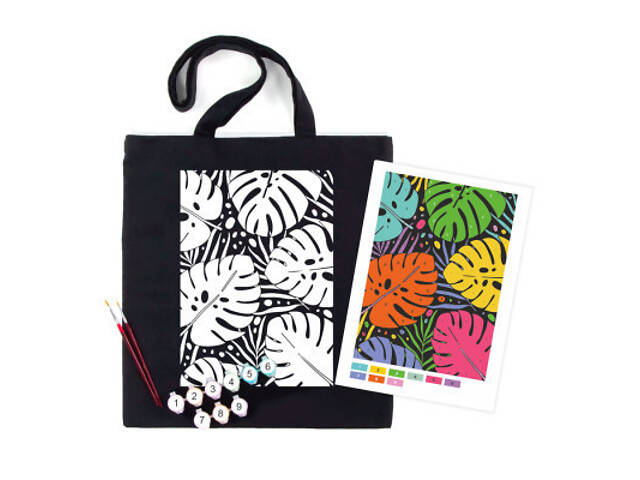 Набір для творчості Rosa ексумка-розфарбовка, чорна, Тропічні листя 38х42см (4823098539735) - Фото 1