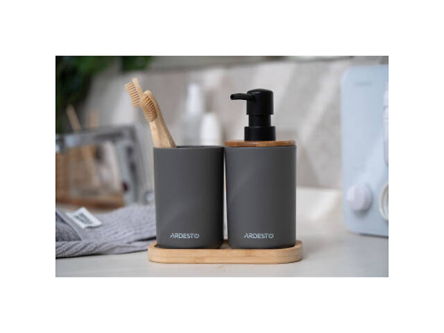 Набір для ванної кімнати Ardesto Minimalism 3 предмети Темно-сірий 360 мл (ARHB3110GB) - Фото 4