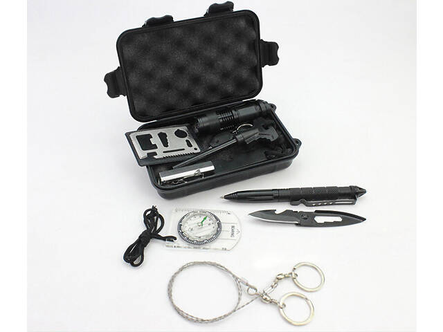 Набор для выживания в лесу, 10 инструментов, герметичный кейс. Набор для экстримального отдыха - Фото 1