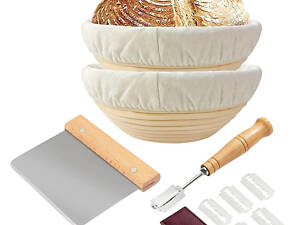 Набор для выпечки хлеба с 2 корзинами для расстойки из натурального ротанга с чехлом + пекарский нож + шпатель