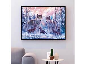 Набір для вишивання хрестиком «Вовки в лісі» 40×40 см, канва 14 ct — рукодільний комплект для створення картини в техніці