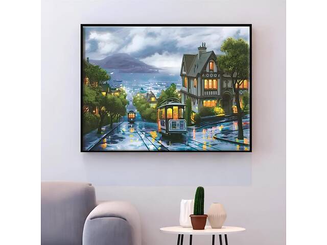 Набір для вишивання хрестиком 'Нічний трамвай' 50x40 см, канва 14 ct — комплект для рукоділля з атмосферним міським сюжетом - Фото 1