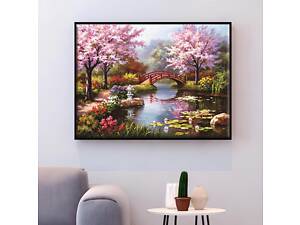 Набір для вишивання хрестиком 'Сакура під мостом' 50×40 см, 14 ct — живописний пейзаж для медитативного рукоділля