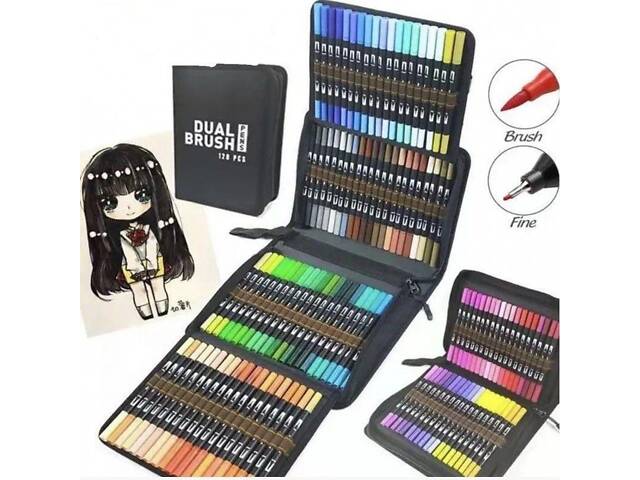 Набор двусторонних маркеров Dual Brush Pens 120 шт в чехле - Фото 1