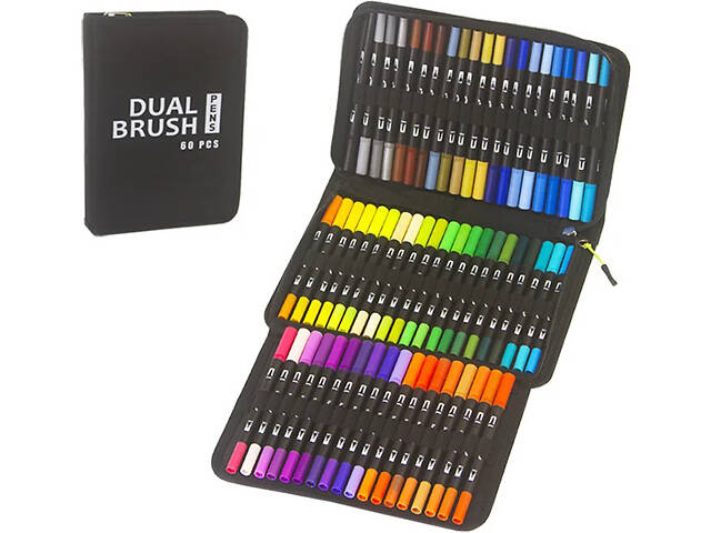 Набор двусторонних маркеров Dual Brush Pens 120 шт в чехле - Фото 2