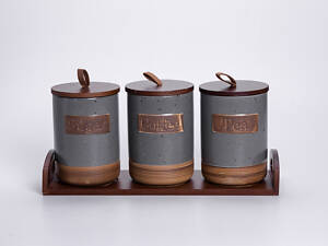 Набор фарфоровых банок для сыпучих 3 шт по 800 мл с крышками Серый HP-26-1G