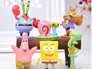Набор фигурок Губка Боб RESTEQ. Фигурки Спанч Боб Сквер Пентс 6 шт. Игровые фигурки Sponge Bob Square Pants