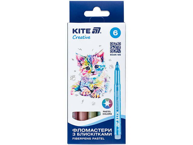 Набор фломастеров с блесками Kite Creative 2 K-1148 6 цветов - Фото 1